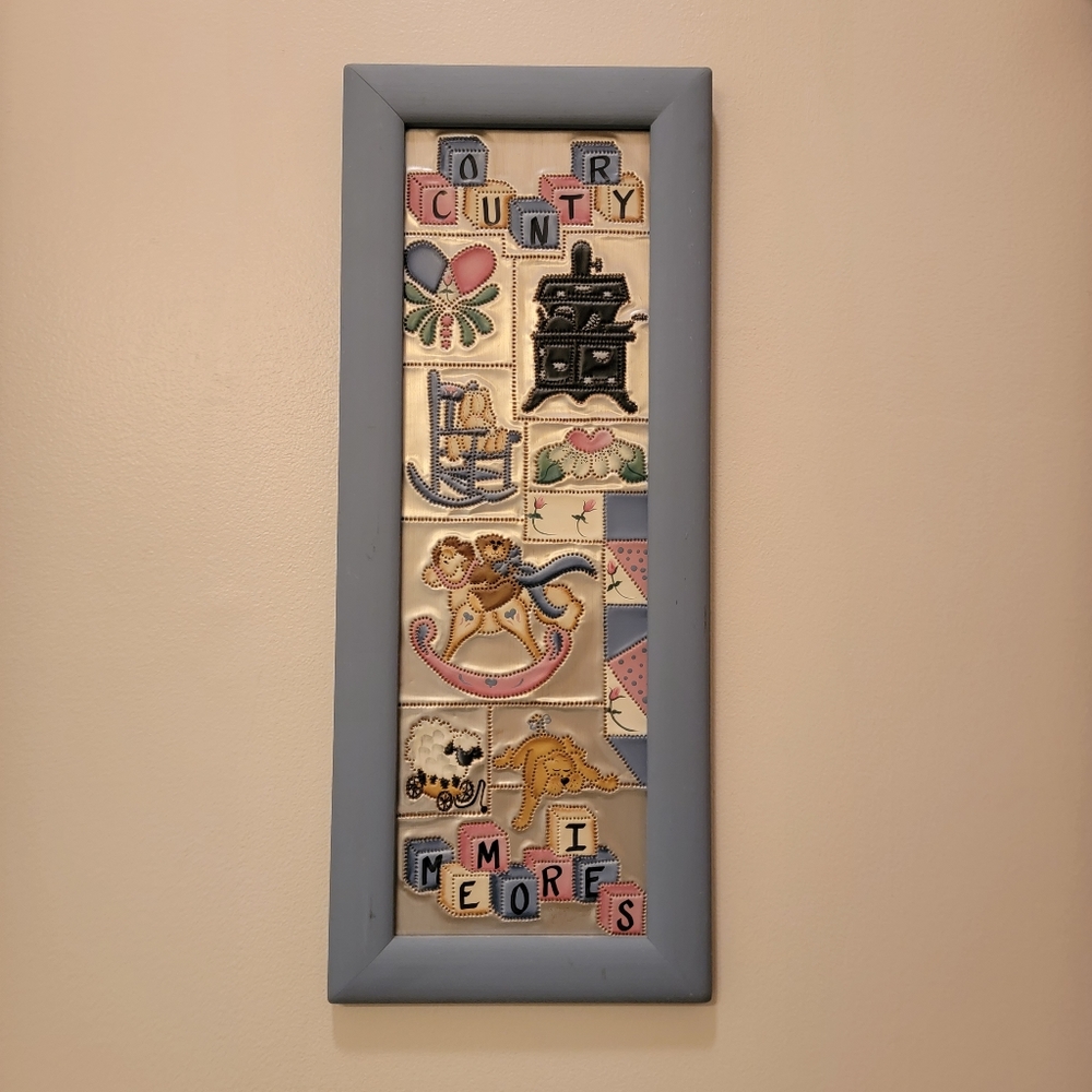 THE PLEASANT LOOK ♡ Framed Hand Punched Tin 'n Painted Country Memories Decor
